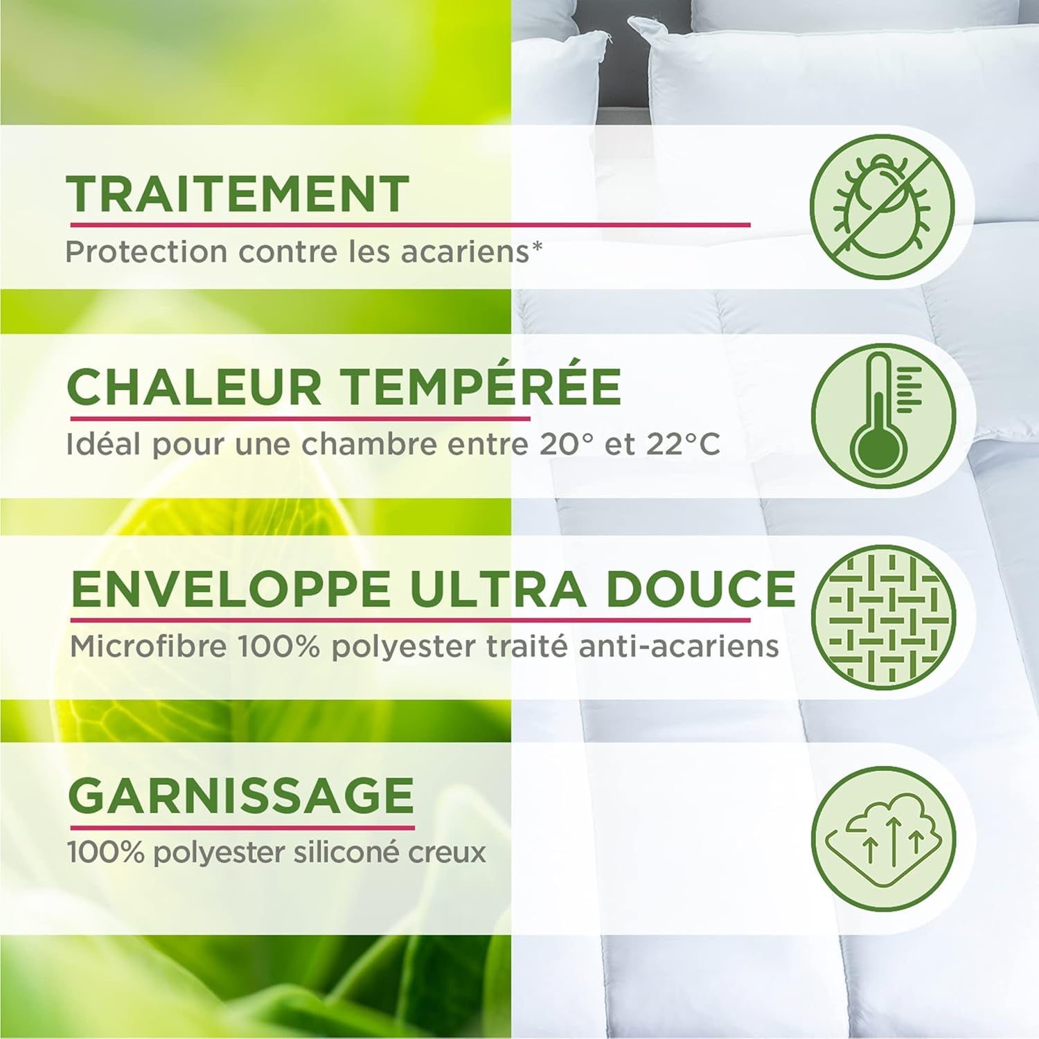 Blanrève - Serenité quilt - Støvmidebehandling - Tempereret 300 G/M² - 140 X 200 Cm - Til enkeltseng - Maskinvaskbar, hvide Dyner og dyner Naty Shop