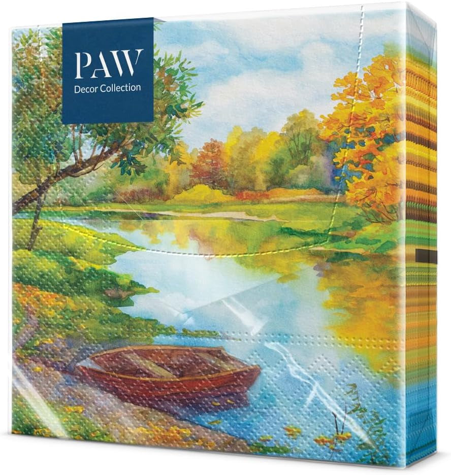 PAW - Șervețele 3 straturi (33 X 33 Cm) I 20 bucăți I Perfect pentru zile de naștere, petreceri, nunți, comuniuni și sărbători I Decorațiuni de masă Șervețele de hârtie colorate - ierburi I aromă de ierburi
