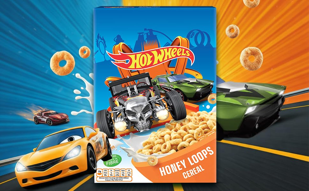 Hot Wheels Honey Loops Crunchy fuldkornsmorgenmad med tilsatte vitaminer, 1 pakke (1 x 375 g)