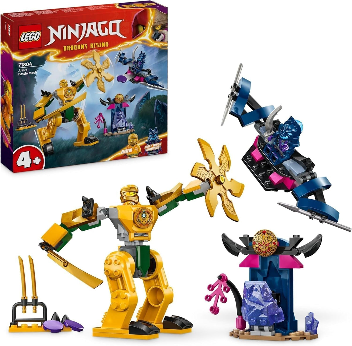 LEGO NINJAGO Arins Battle Mech, Ninja legetøj til børn fra 4+ år Med figurer Inkl. Alder med mini katana, actionfigurer og mekanismer, lille gave til drenge og piger 71804 Byggesæt Besuche den LEGO-Store Single