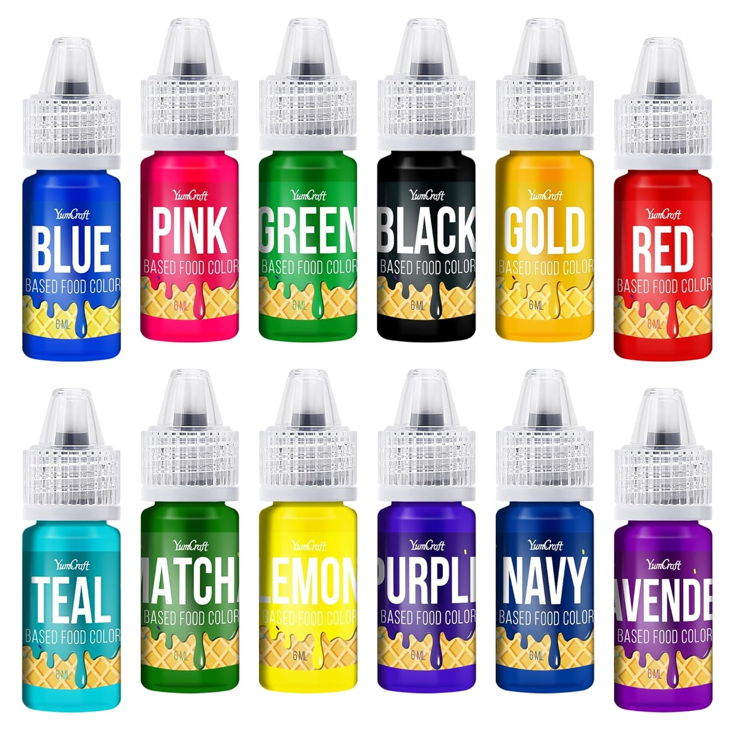 Colorant alimentar liposolubil - 12 culori coloranți alimentari pe bază de ulei pentru ciocolată, cremă de unt, bomboane, glazură - colorant alimentar concentrat pe bază de ulei pentru copt, gătit, fondant - 6 ml fiecare