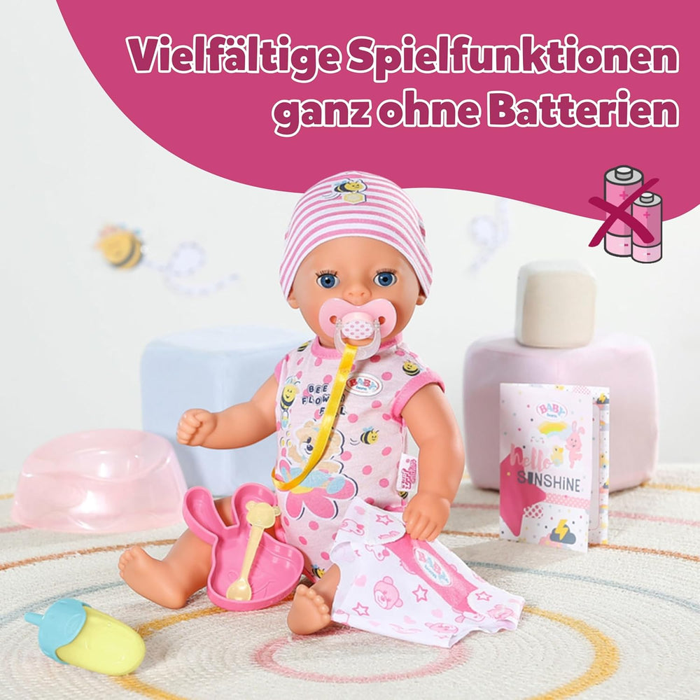 Păpușă bebelușă Baby Born Lena (Fetiță) - 36 cm - 7 funcții, inclusiv accesorii și saltea - Funcționează complet fără baterii - Potrivită pentru copii mici de la 1 an