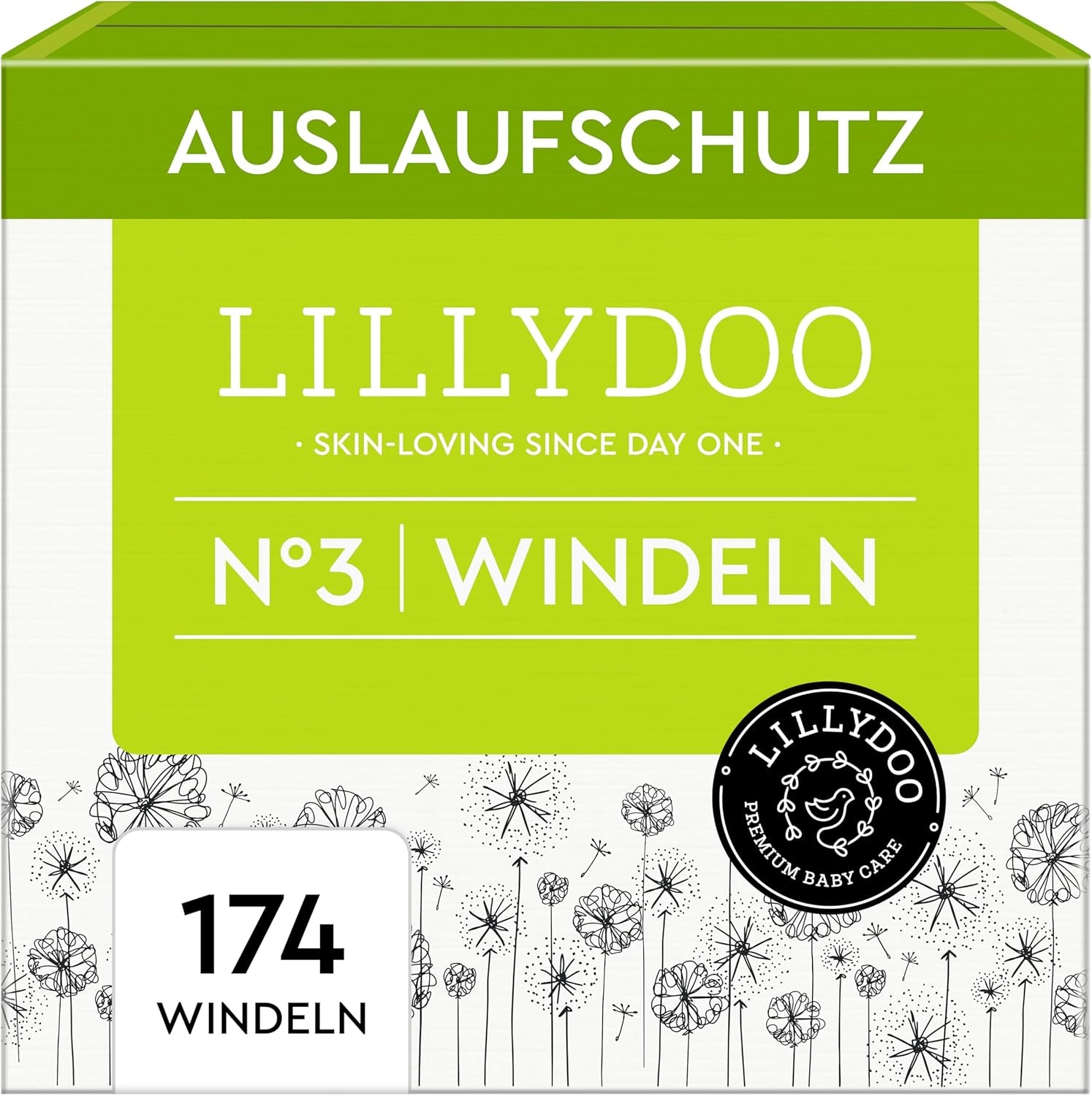 LILLYDOO Babybleer Hudvenlig - Størrelse 3 (6-10 kg), 29 stykker, pålidelig lækagebeskyttelse, blød, parfumefri og lotionfri til følsom hud, dermatologisk testet