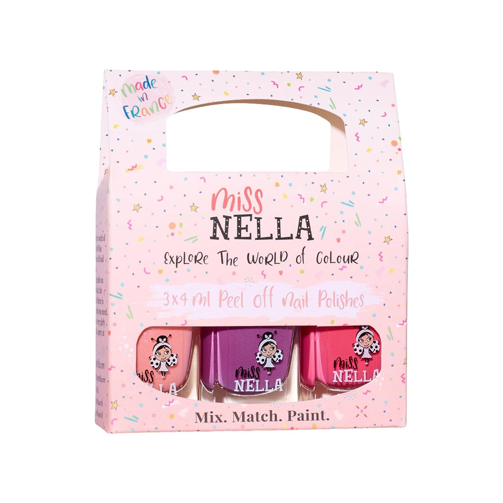Miss Nella Magic Collection 4-delt glitter neglelaksæt: Pink, rød, guld og blå, special aftagelig neglelak til børn, ikke-giftig, vandbaseret, lugtfri