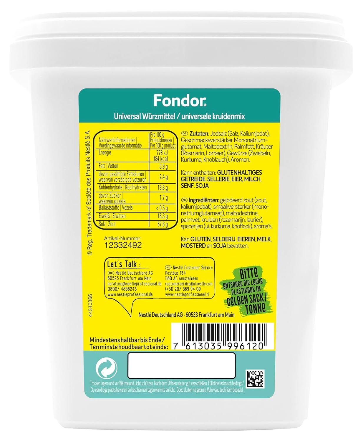 Maggi Professional Fondor Universal-Würzmittel o.k.A., vegansk Würzmischung, 1er Pack (1 x 900g Gastro Box)