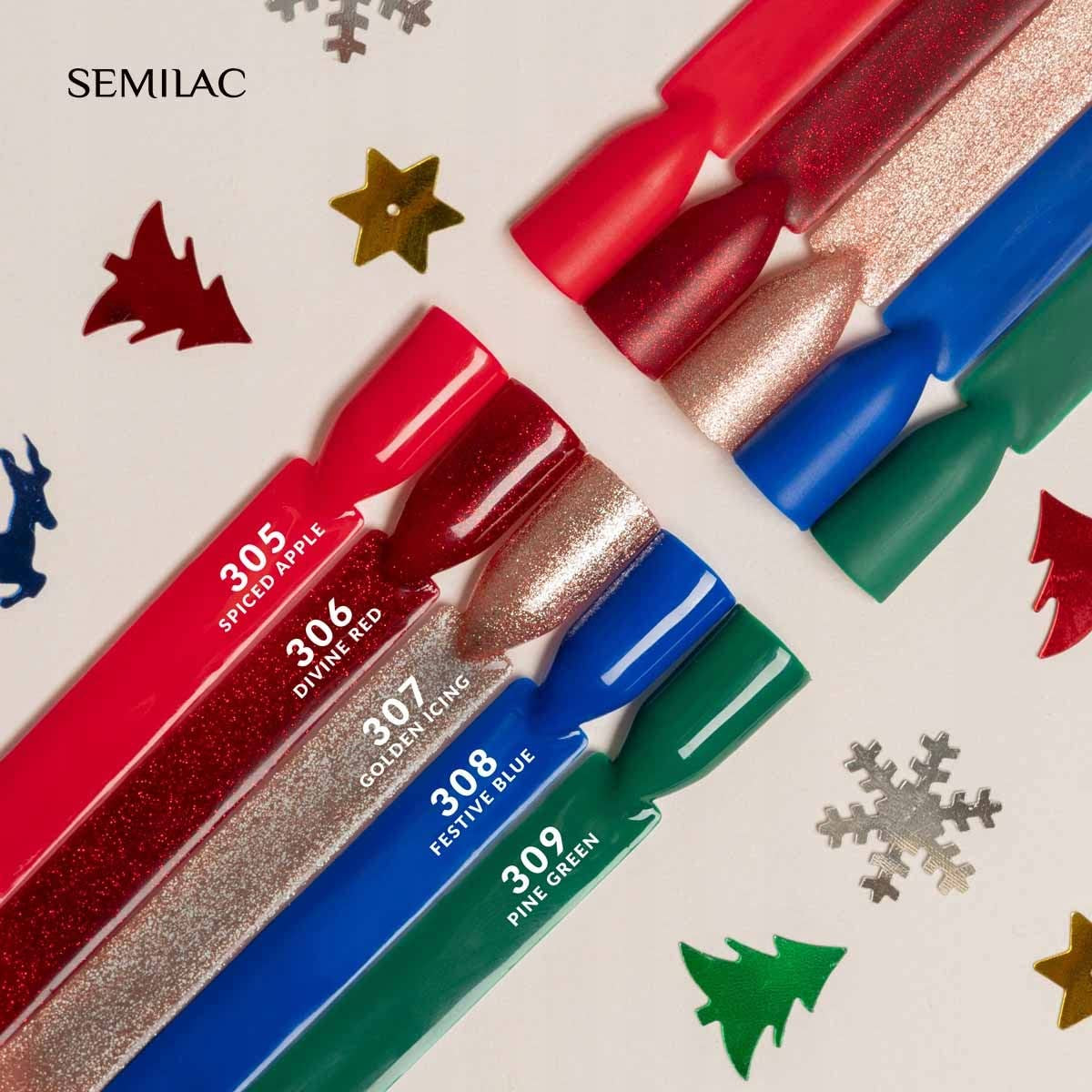UV-neglelak Semilac Hybrid 309 Pine Green 7ml Festive Wonder Colors Collection