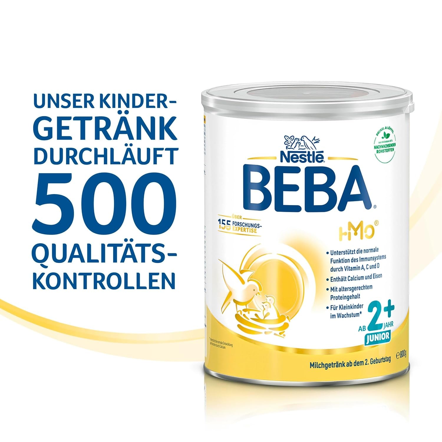 BEBA Junior 2+ mælkedrik fra 2 år, Med HMO, Alderssvarende proteinindhold, Kun laktose, Ingen palmeolie, Ingen fiskeolie, Småbørnsmad, Babymælkpulver, Pakke med 3 (3 x 800g)