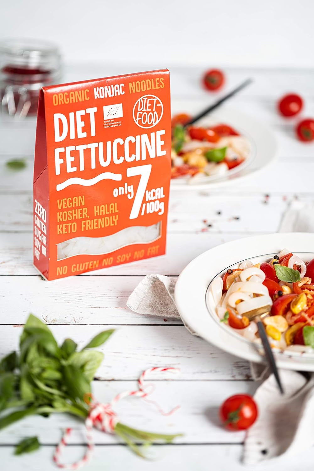 Fettuccine Konjac Noodles Bio Shirataki Diet-Food - 300 g, lav-kulhydrat, sukkerfri, keto, vegansk, kaloriefattig, glutenfri og ægfri, lavet af konjacmel
