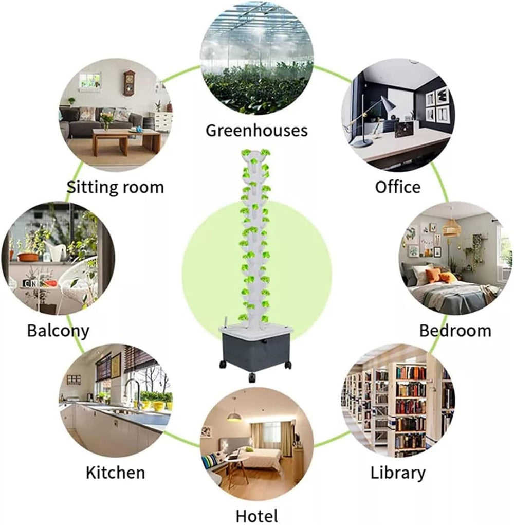 Hydroponic Tower, 15-trins 45-hullers voks Aquaponic System, Trådløst Have Aeroponic Grow Kit til urter, frugter og grøntsager med hydreringspumpe, adaptere, mesh potter