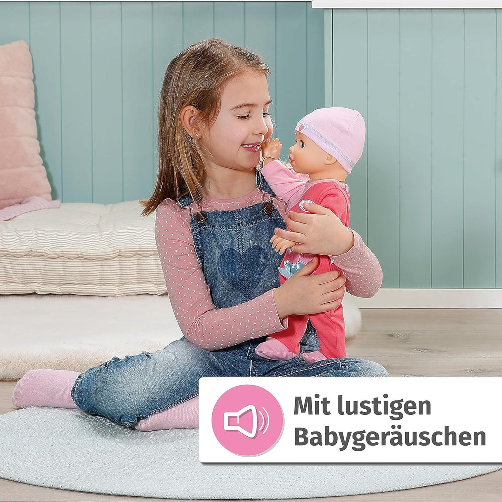Baby Annabell Emily Run With Me 43cm, păpușă care se târăște și merge, cu funcție de sunet, rochiță și pălărie roz, 710623 Zapf Creation Papusi Naty Shop
