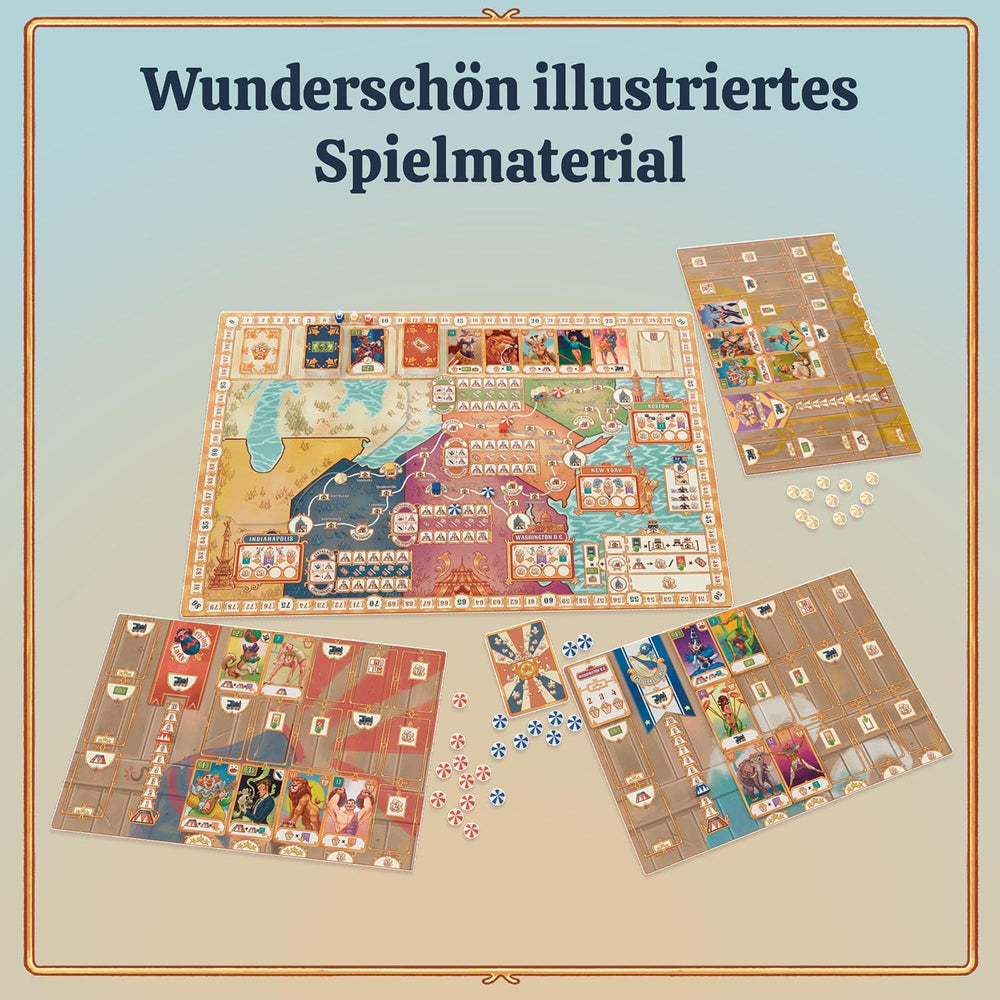 KOSMOS 684648 3-ring cirkus brætspil for voksne 12+ strategispil 1-4 spiller festspil USA rejsecirkus slutningen af ​​det 19. århundrede