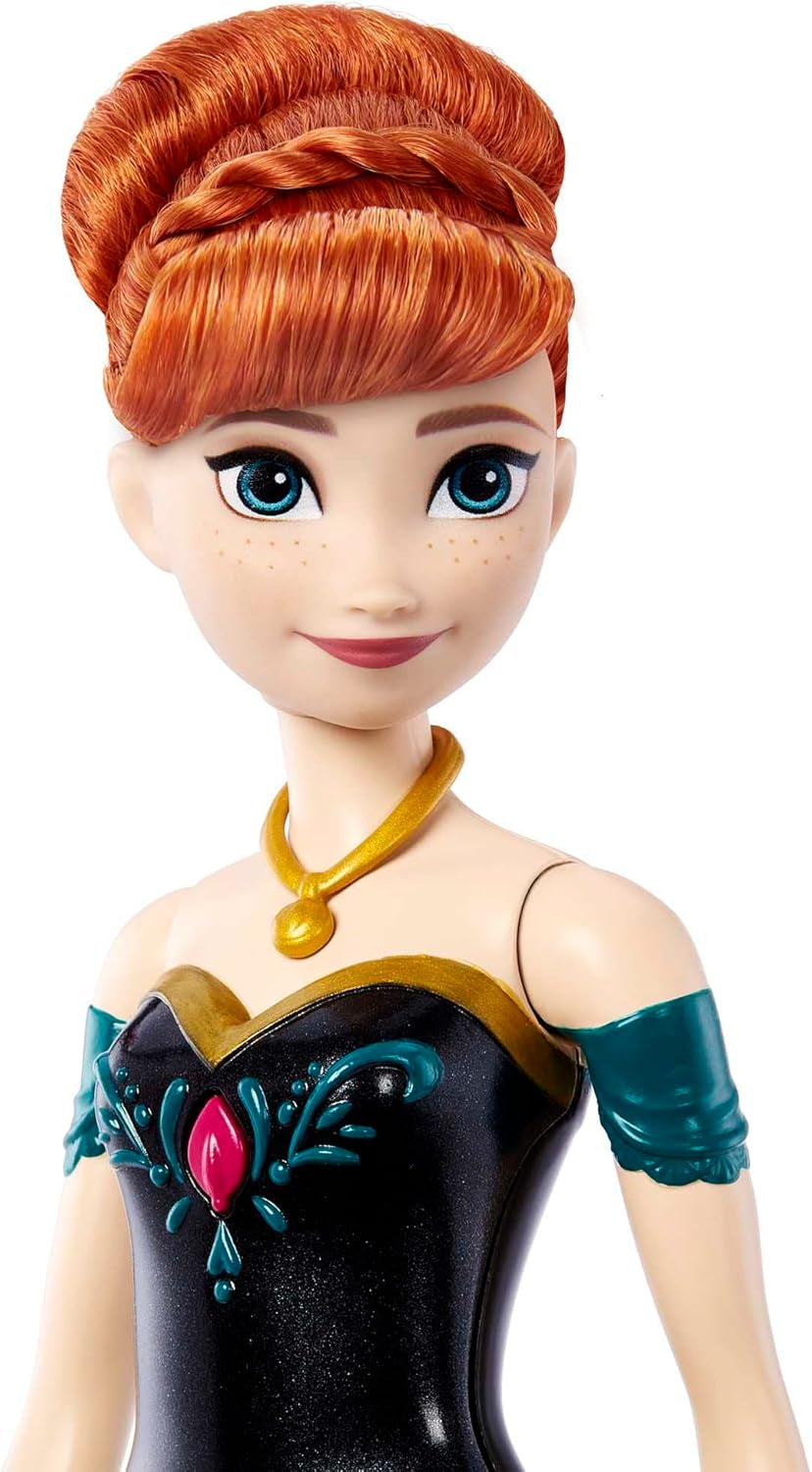 Păpușa Mattel Disney Frozen Singing Anna - fragment de cântec de 30 de secunde, ținută clasică de castel, fustă moale detașabilă, păr pieptănabil, pentru copii cu vârsta de 3 ani și peste, versiune germană, HMG41