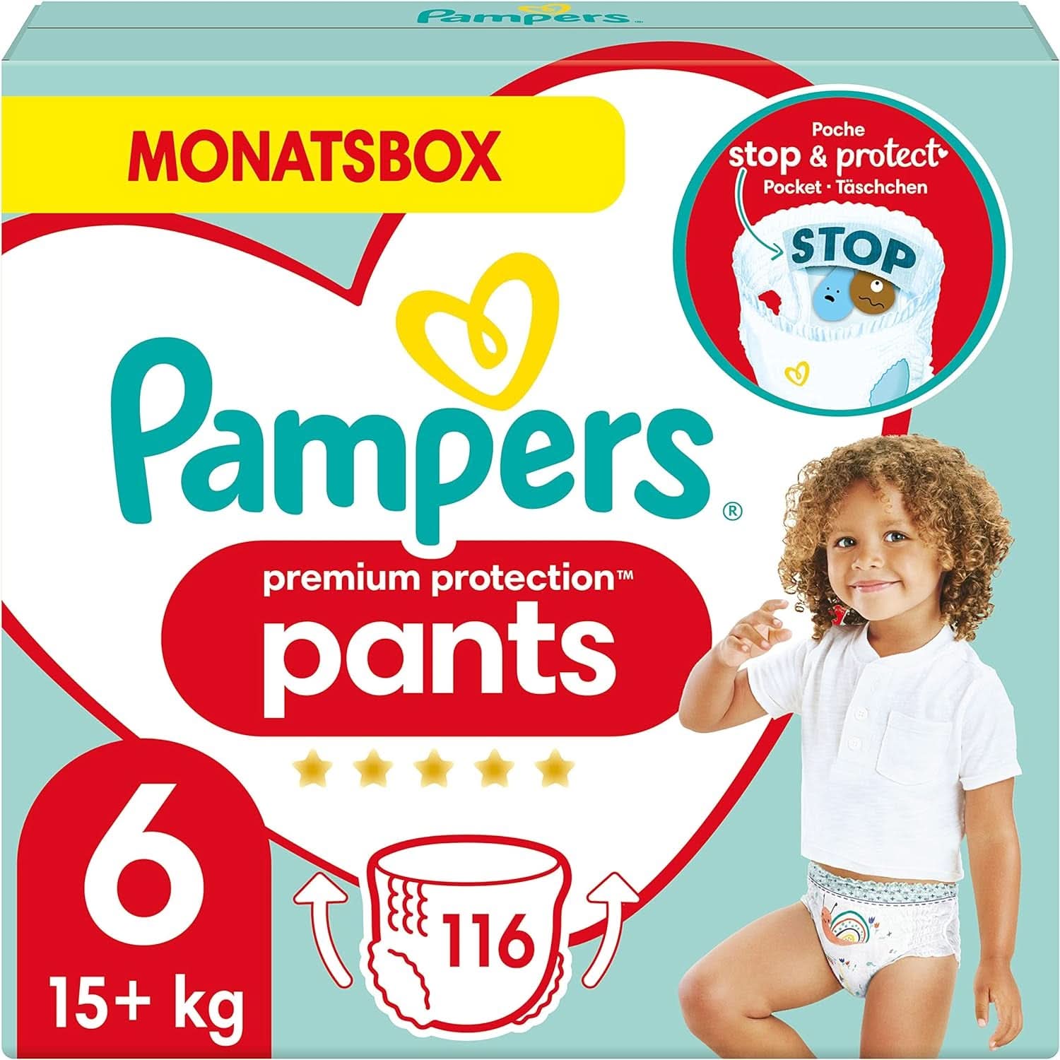 Pampers Babybleer Bukser str. 5 (12-17Kg) Premium Protection, Junior med Stop og Protect lomme, 144 bleer Trusse Mor og barn Naty Shop 6 (116 stk) Classic