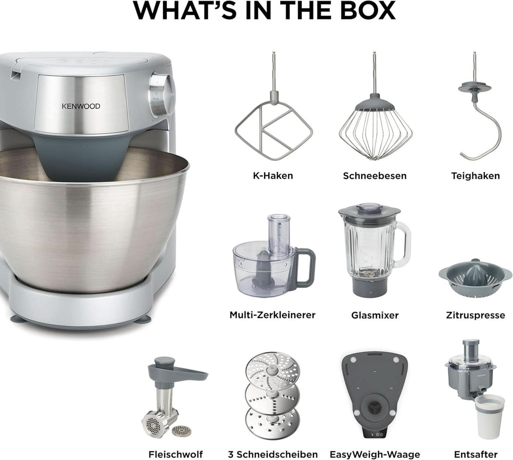Kenwood Prospero+ KHC29A.R0SI Küchenmaschine, 4,3 L Edelstahlschüssel, Inkl. 10-Teiligem Zubehör-Set Mit Fleischwolf, Glas-Mixer, Zitruspresse, Entsafter Und Mehr, Inkl. Easyweigh Waage, 1000W, Silber Mor og Barn Naty Shop