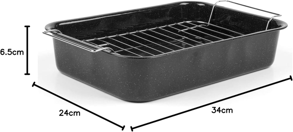 Russell Hobbs CW9161 Romano 34Cm Emalje Bräter - Mit Gitter, Rechteckige Auflaufform Mit Rost, Spülmaschinenfest Ofenform, Grill Auflaufform, Bratform Für Backofen Ofenbeständig Bis 230 Degree Forme og bakker til bagning Naty Shop