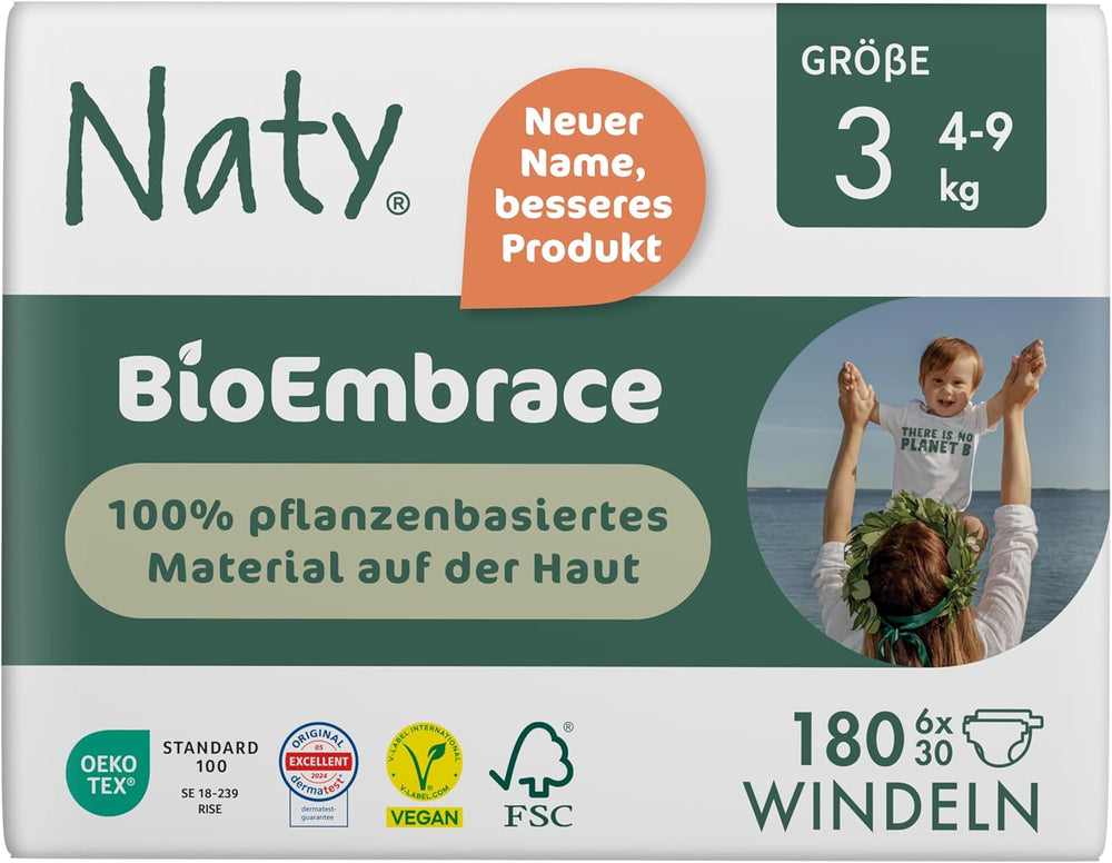 Naty BioEmbrace babybleer, str. 5 (11-25 kg) | 100% plantebaserede materialer, skånsomme mod huden | Åndbar blødhed, dermatologisk testet, fremragende absorption | 80 stk.