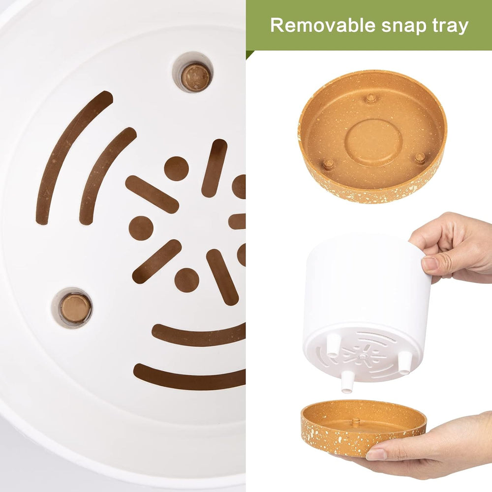 12,7 cm sæt med 2 blomsterpotter, indendørs plantepotter med drænhuller og aftagelig bund, moderne dekorative underkopper til udendørs haveplanter (hvid 12,7 cm)