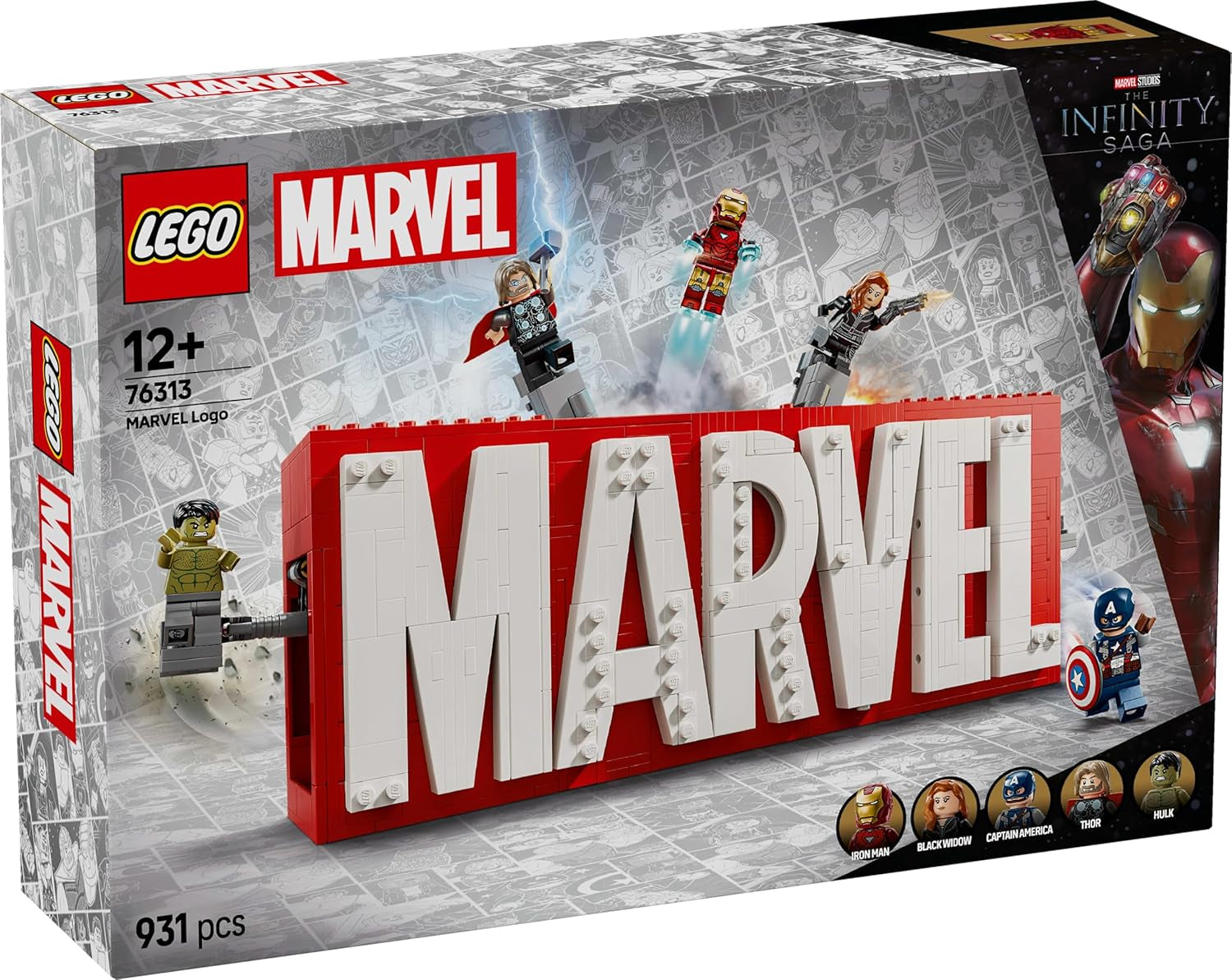 LEGO Marvel: Marvel logo og minifigurer - Hulk, Thor, Iron Man, Black Widow og Captain America samlingssæt - Avengers figurbyggesæt - Gave til drenge og piger fra 12 år og opefter 76313 Byggesæt Beuche den LEGO-Store