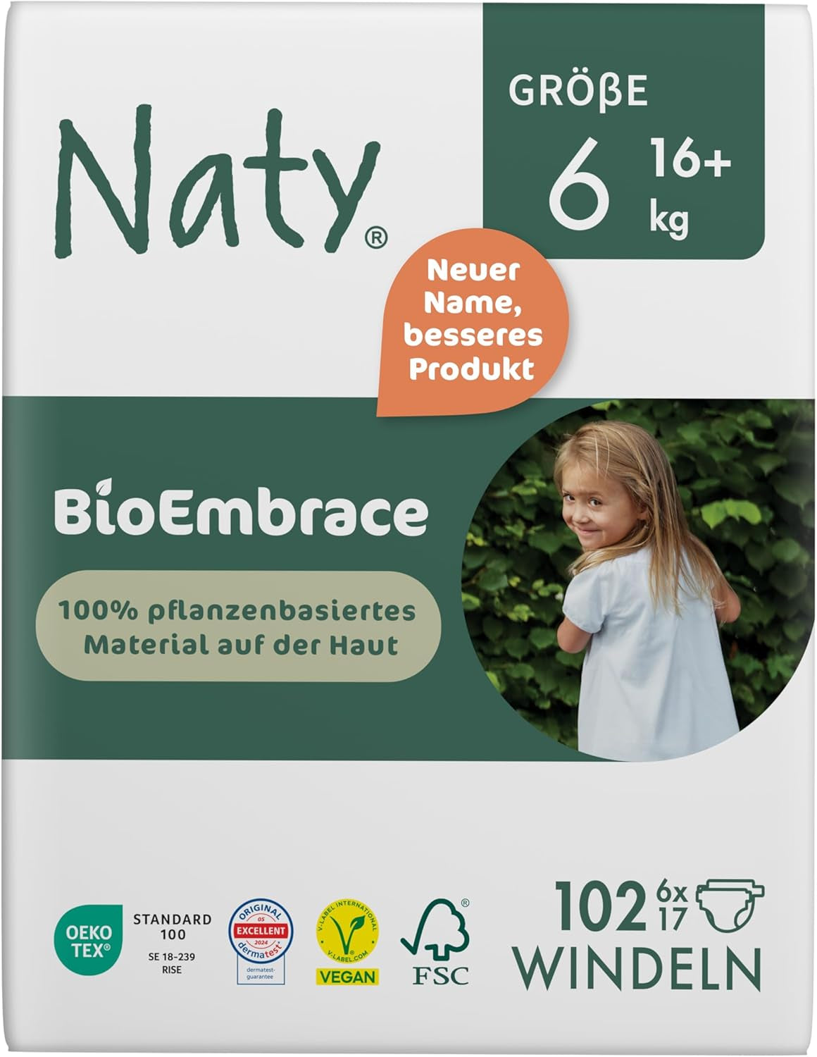Naty BioEmbrace babybleer, str. 5 (11-25 kg) | 100% plantebaserede materialer, skånsomme mod huden | Åndbar blødhed, dermatologisk testet, fremragende absorption | 80 stk.