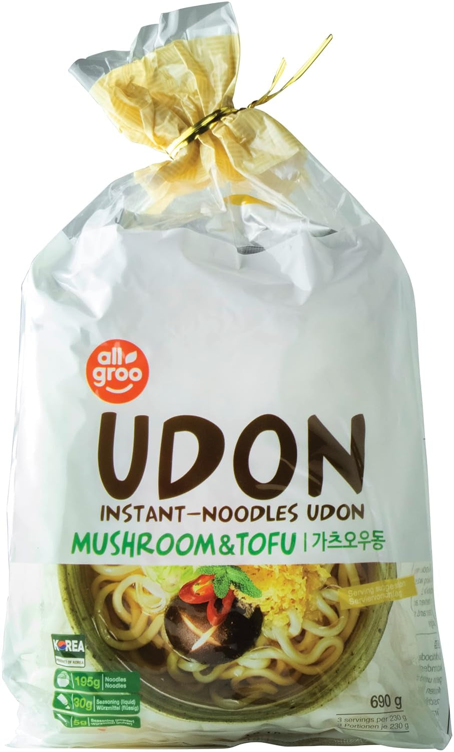 Allgroo Udon Instant Nudles - Krydret Udon Suppe, hurtig tilberedning - Indeholder 3 portioner - 1 x 690g
