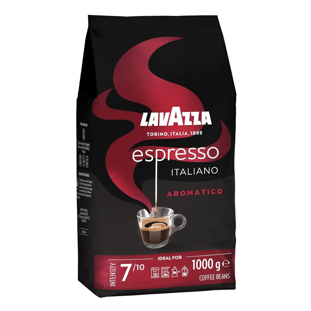 Lavazza Espresso, kaffebønner til espressomaskiner, afbalanceret og aromatisk aroma af frugter og blomster, 100% økologisk Arabica og Robusta Coffee Naty Shop 1 Kg Aromatico