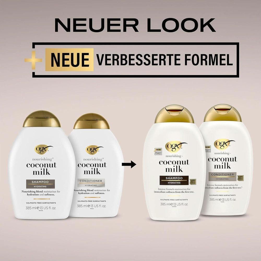 Shampoo med kokosmælk OGX (385 ml), fugtgivende effekt Bruser og bad Naty Shop