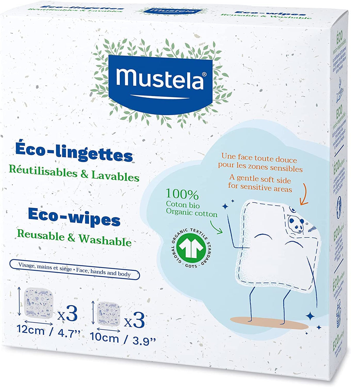 Genanvendelige body- og makeupbleer i 100 % GOTS-bomuld til babyer og hele familien - Renser huden og absorberer snavs, velegnet til følsom hud (6-pack)