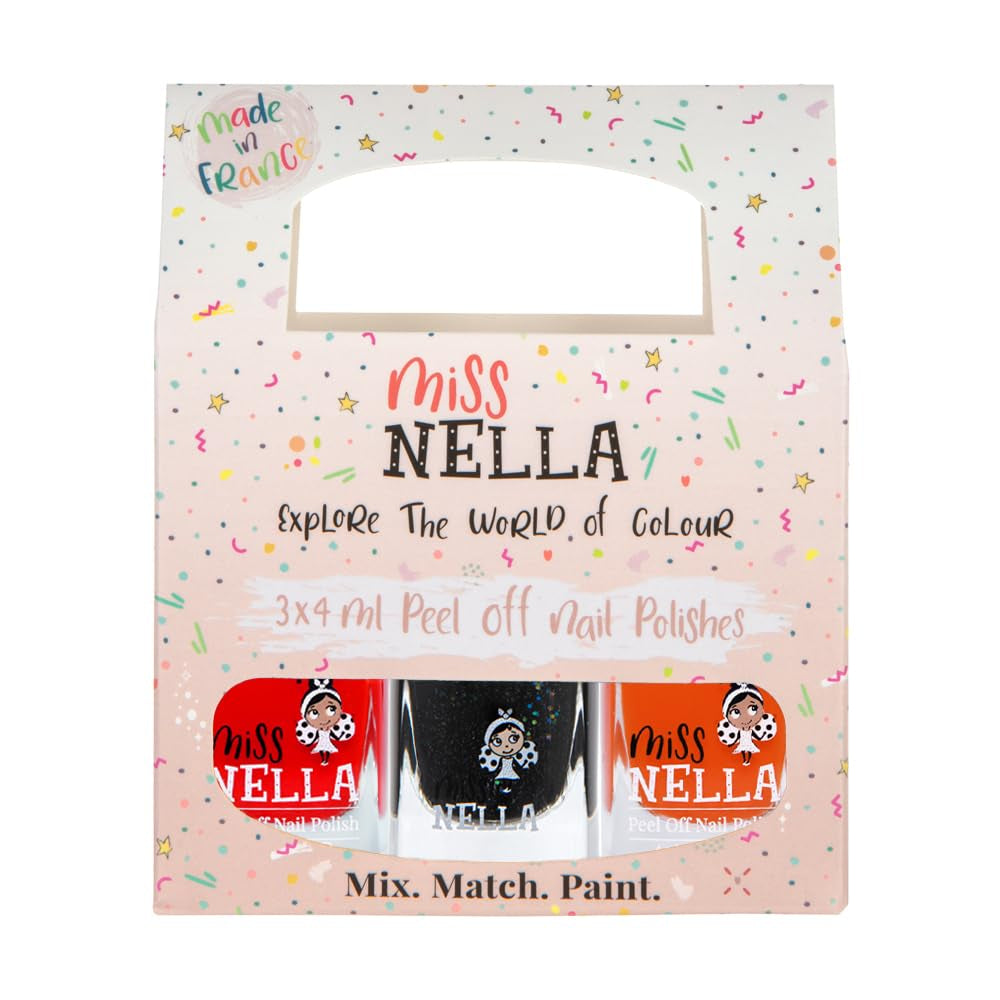Miss Nella Magic Collection 4-delt glitter neglelaksæt: Pink, rød, guld og blå, special aftagelig neglelak til børn, ikke-giftig, vandbaseret, lugtfri