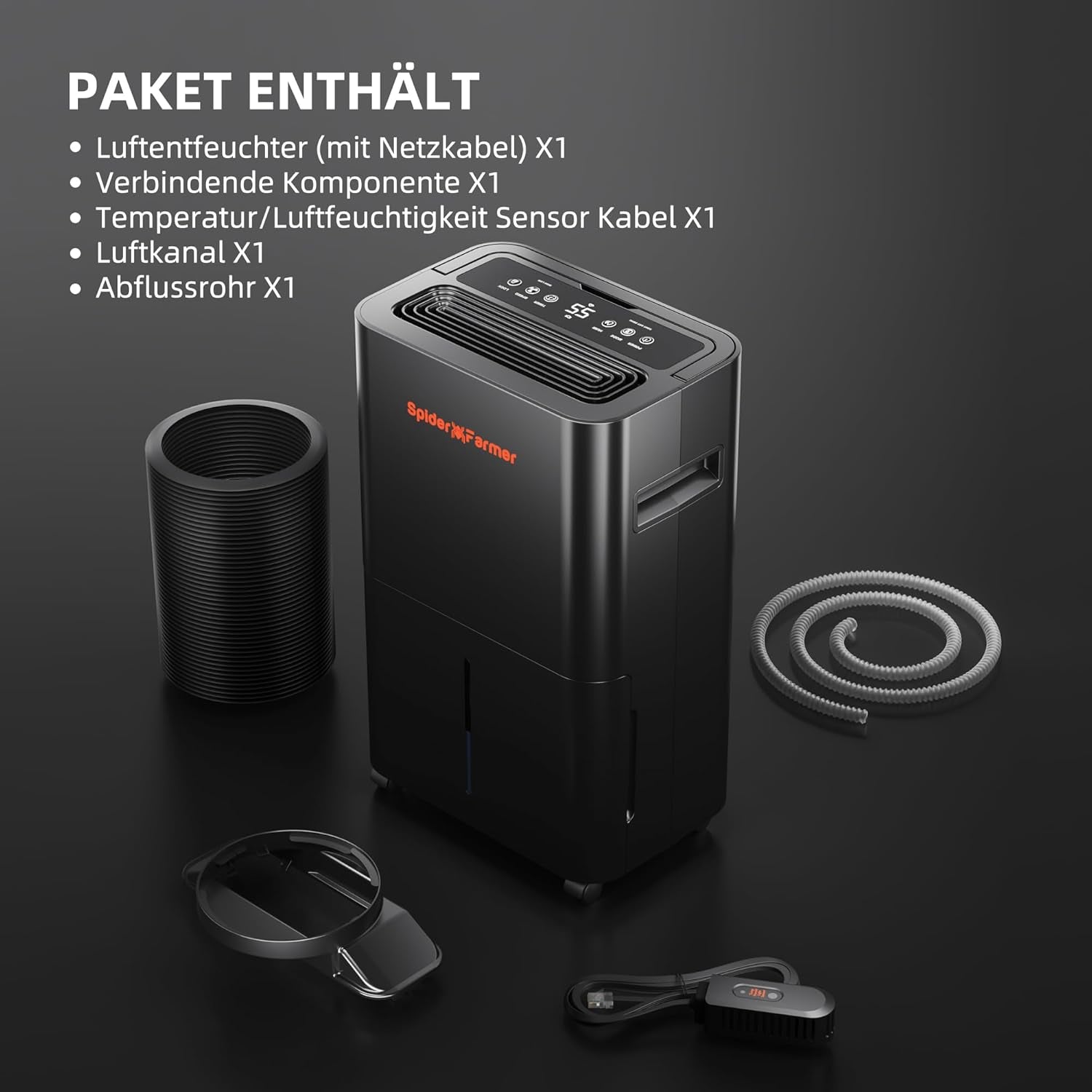 SPIDER FARMER Affugter, 12L planteaffugter med fugtkontrol, appkontrol, 24-timers timerfunktion til væksttelte, elektrisk affugter til indendørs haver, lejligheder og kældre