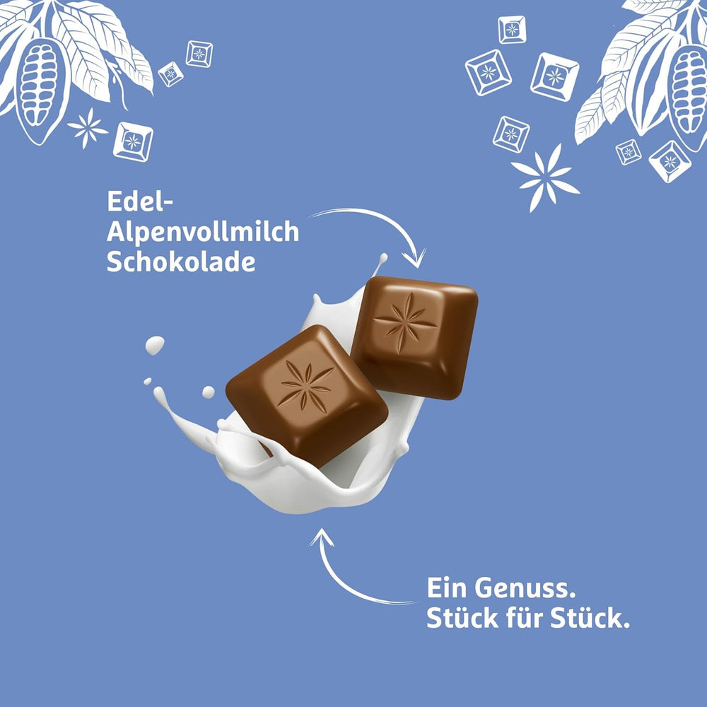Baton de ciocolată cu lapte Schogetten Premium Alpine, 100g, porționat individual. O încântare. Bucată cu bucată.