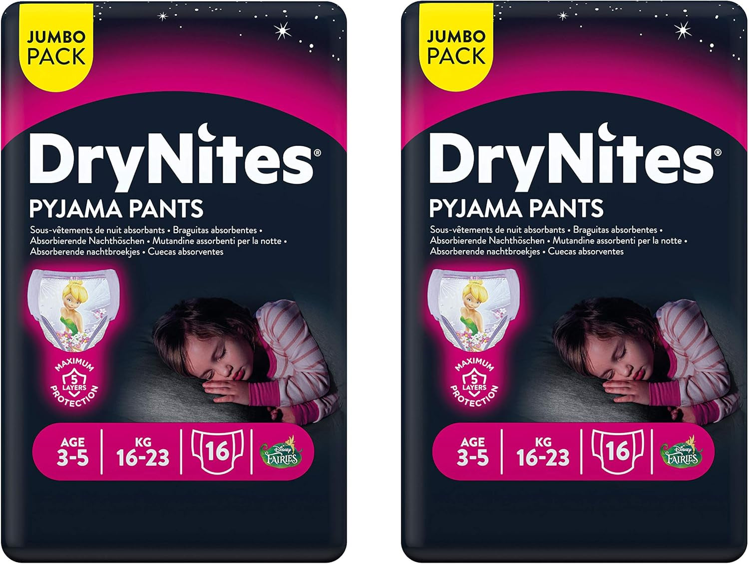 Huggies DryNites Nattøj til piger, 3-5 år (16-23 kg), 2 x 16 stk.