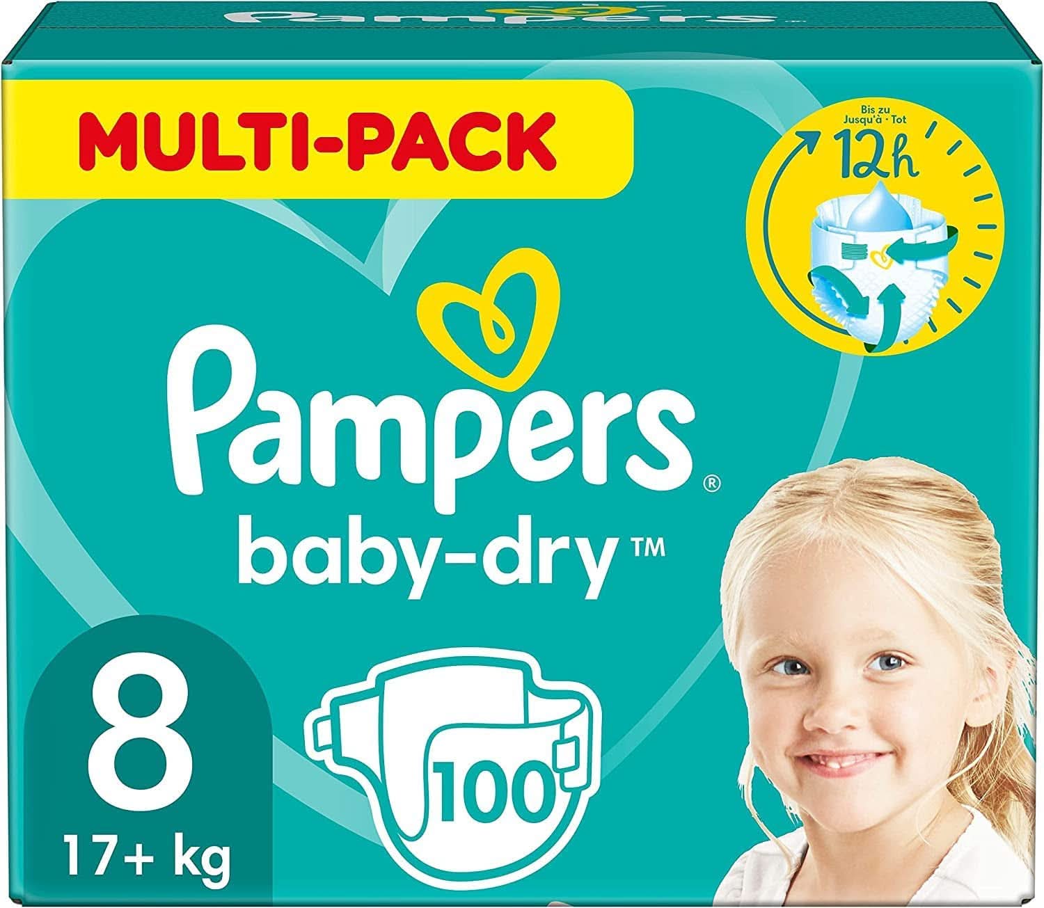 Scutece Pampers Baby-Dry, până la 100% protecție împotriva scurgerilor toată noaptea Mama si Copilul Naty Shop 8 (100 buc) Clasic