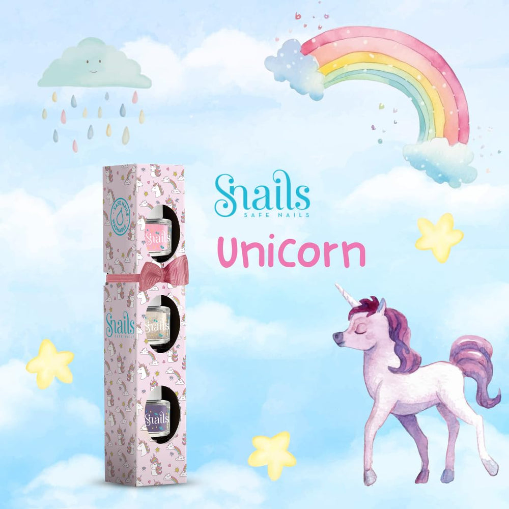 Snails Kids Neglelak Gavesæt 510409, Mini Unicorn 3x5ml, Vandbaseret, Vaskbar, Sikker, Vegansk