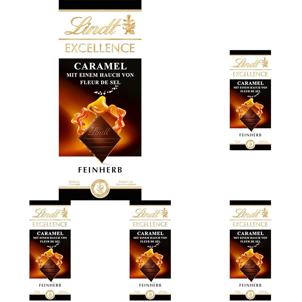 Lindt EXCELLENCE Karamel og havsalt - mørk chokolade | Bar 100g | Med karamel og havsalt (Fleur de Sel) | Intens kakaosmag | Mørk Chokolade
