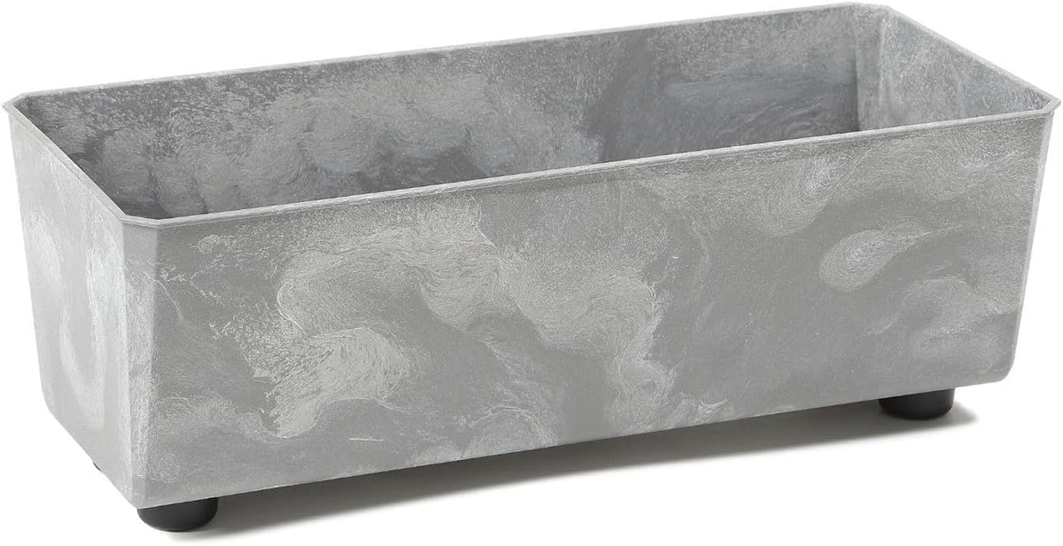 Jardinieră dreptunghiulară LAMELA cu picioare elegante – Ghiveci gri cu aspect de beton, fabricat din plastic robust, 37x17 cm, 6L – Rezistent la intemperii și ușor de curățat – Pentru interior și exterior