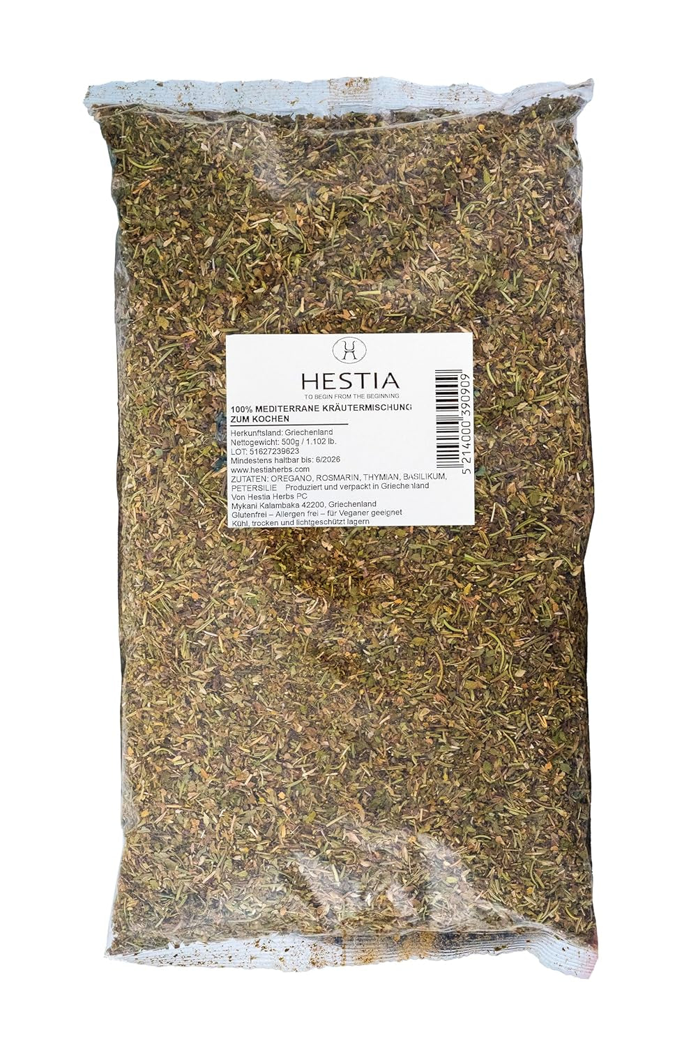 Hestia Urter Græsk Middelhavskräutermischung med oregano, rosmarin, timian, basilikum og persille til madlavning, 500 g – Autentisk Gewürzmischung für traditionale Rezepte