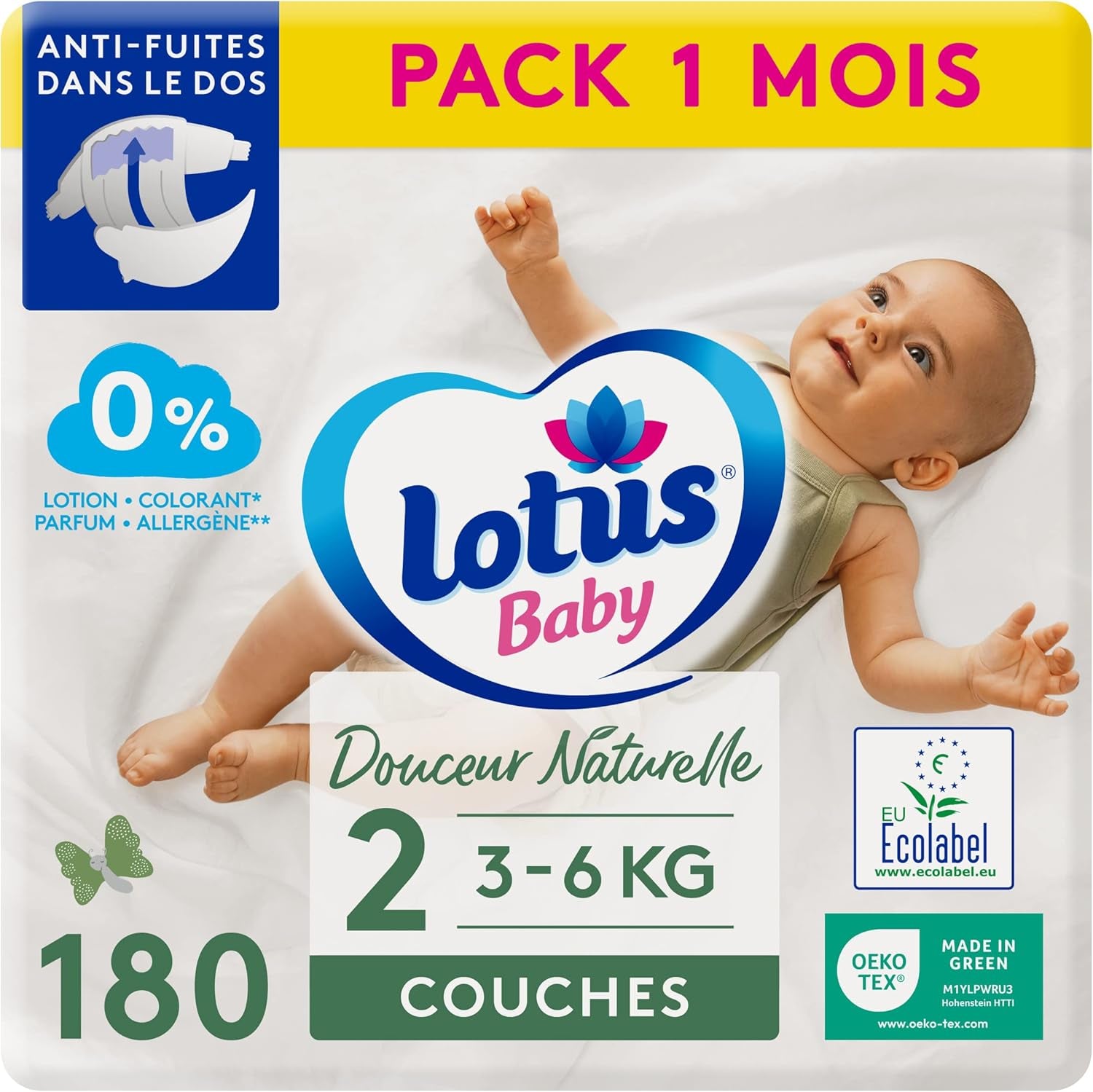 Douceur Naturelle – Størrelse 3 bleer (5-9 kg) 1 måneds pakke – 172 bleer