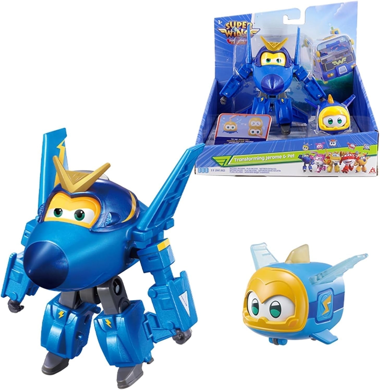 Super Wings EU770447 - Transformering Tino & Pet, transformerende legetøjsfigur ca. 14,5 cm og kæledyr med højden på ca. 4,3 cm, til børn over 3 år Actionfigurer Naty Shop Jerome
