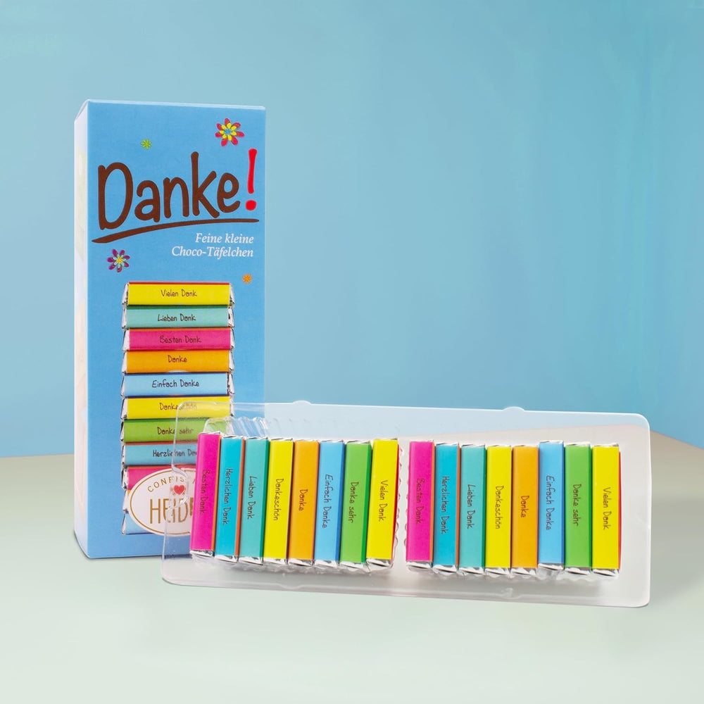 Heidel Thank You mælkechokoladebarer 3x80g, 16 minibarer á 5g pr. pakke, Forskellige udtryk for taknemmelighed, Udsøgt gaveidé