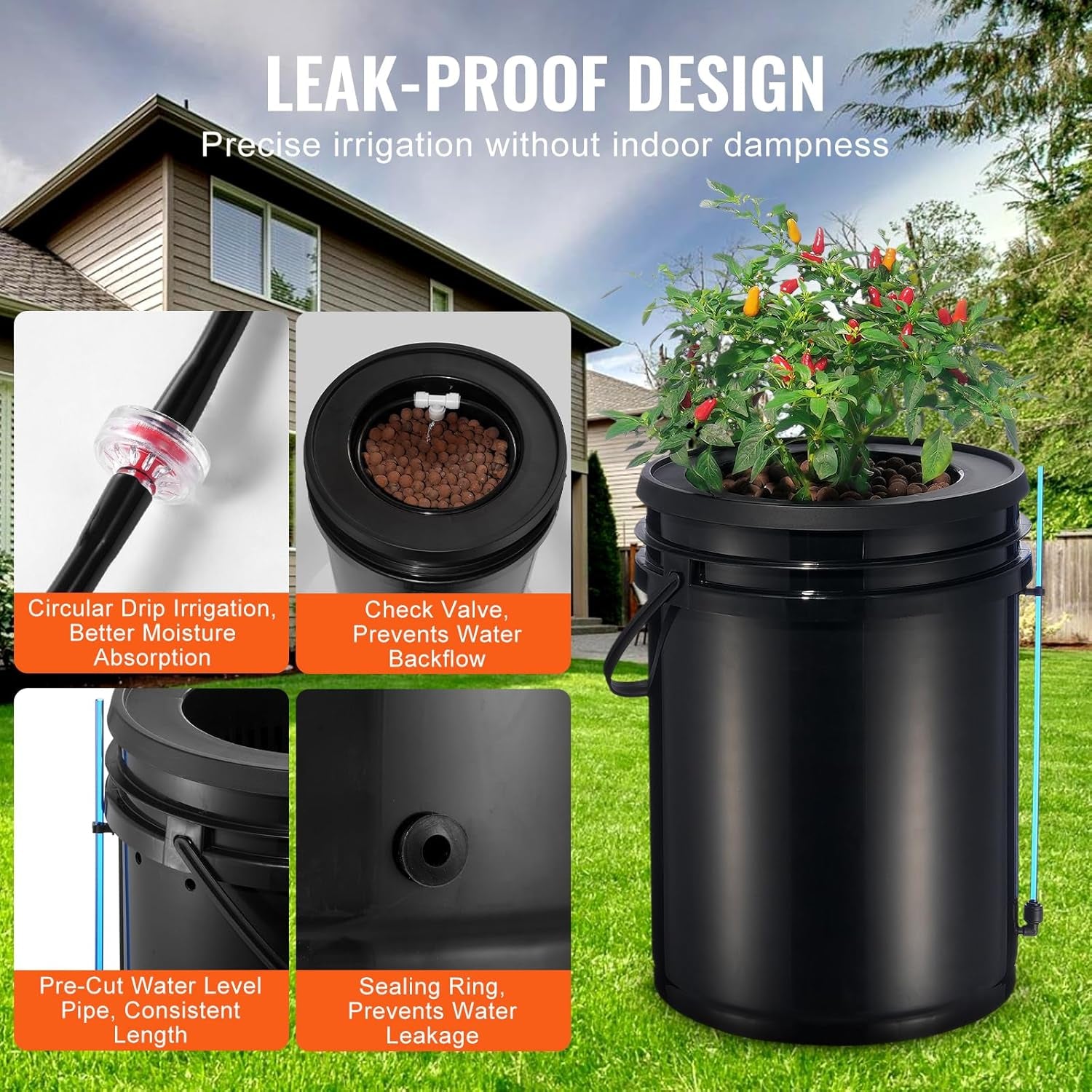 VEVOR DWC Hydroponic Grow System Dryp Pot Kit Hydroponic Grow Systems Dybvandsdyrkning 4 20L spande med luftpumpe Luftsten og vandstandsindikator til grønne bladgrøntsager