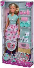 Simba 105733489 - Steffi Love Kitty Love, Puppe i et modificeret outfit med süsser Katze med Essen um Mund, med viel Zubehör