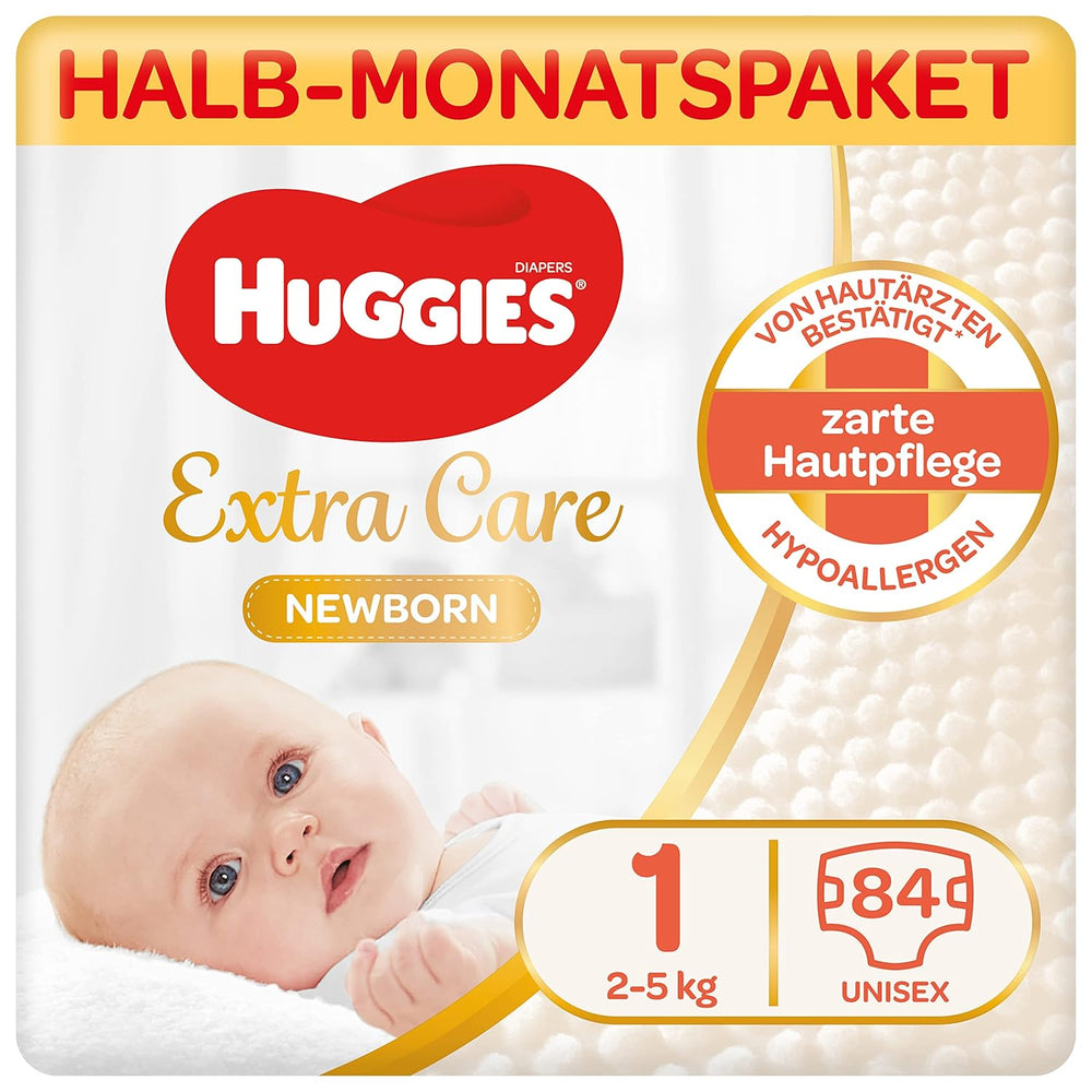 Huggies Newborn bleer, størrelse 1, 100 bleer (2 x 50), halvmåneders æske