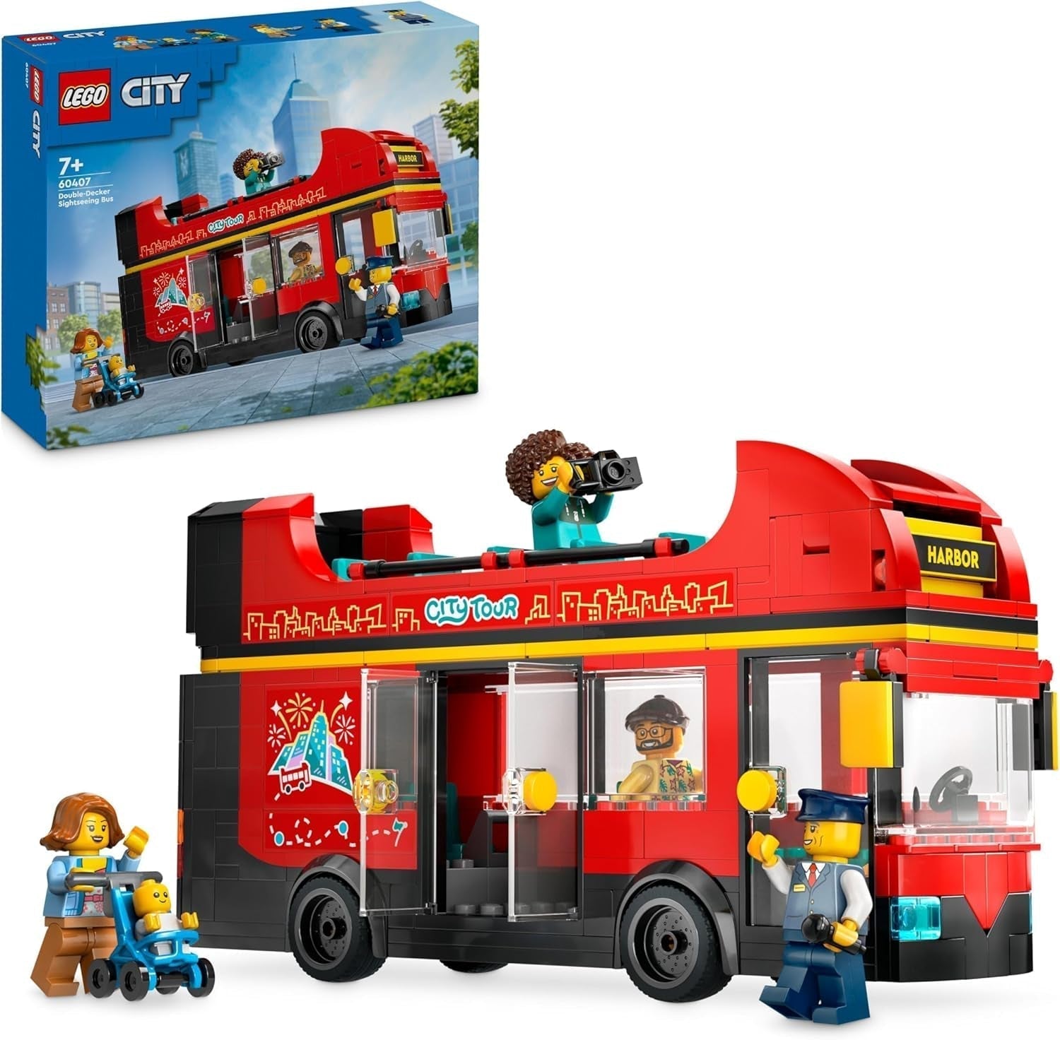 LEGO City dobbeltdækkerbus, dobbeltdækker legetøjsbus, køretøjssæt til piger og drenge fra 7 år, indeholder 5 figurer, inklusive en baby i barnevogn 60407 Byggesæt Besuche den LEGO-Store Standard titel