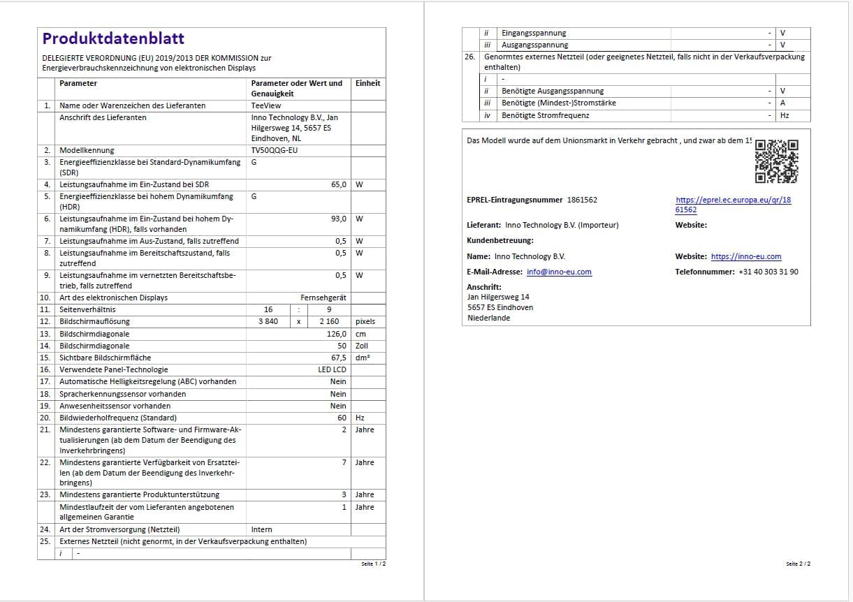 TEEVIEW Google Smart TV | QLED 4K UHD | 50”/127cm | Design fără ramă | Tuner triplu DVB-T/T2/S/S2/C | HDMI x3, USB x2, CI+ | Control vocal și aplicații de streaming | Asamblat în Eindhoven | TV50QQG-EU