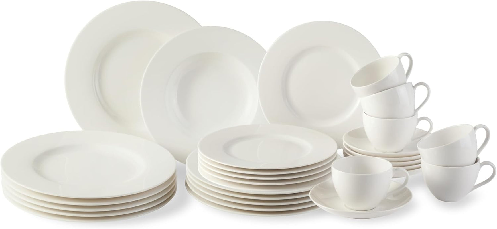 Vivo by Villeroy & Boch Basic White Tafelservice 12 Teilig Weiß, Teller Set, Weißes Geschirr, Geschirrset 6 Personen, Essservice, Speiseteller, Suppenteller, Spülmaschinenfest, Premium Porzellan Seturi vesela masa Naty Shop Single 30-Teiliges Set