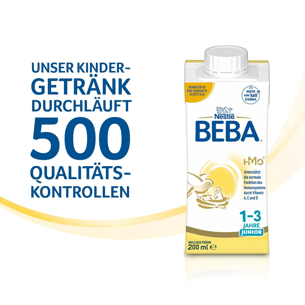 BEBA Junior drikkeklar mælkedrik 1-3 år, med HMO, aldersegnet proteinindhold, palmeoliefri, fiskeoliefri, småbørnsmad, pakke med 6 (6 x 200 ml)