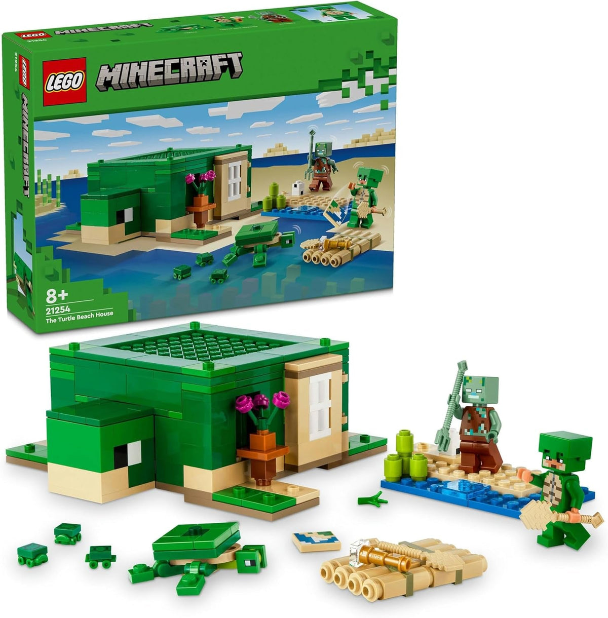 LEGO Minecraft The Turtle Beach House, Legetøjshus med tilbehør til piger og drenge 8 år gamle, Sæt med dyr og videospilfigurer, Gave til Gamere 21254 Byggesæt Besuche den LEGO-Store Single