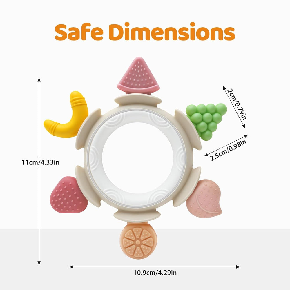 Jucărie senzorială cu inel de dentiție pentru bebeluși de 0, 3, 6, 7, 8, 9, 10 și 12 luni, ajutor pentru dentiție, jucărie pentru nou-născuți, 3, 6, 12 și 18 luni, băieți și fete, cadouri de Paște pentru petrecerea baby shower, maro