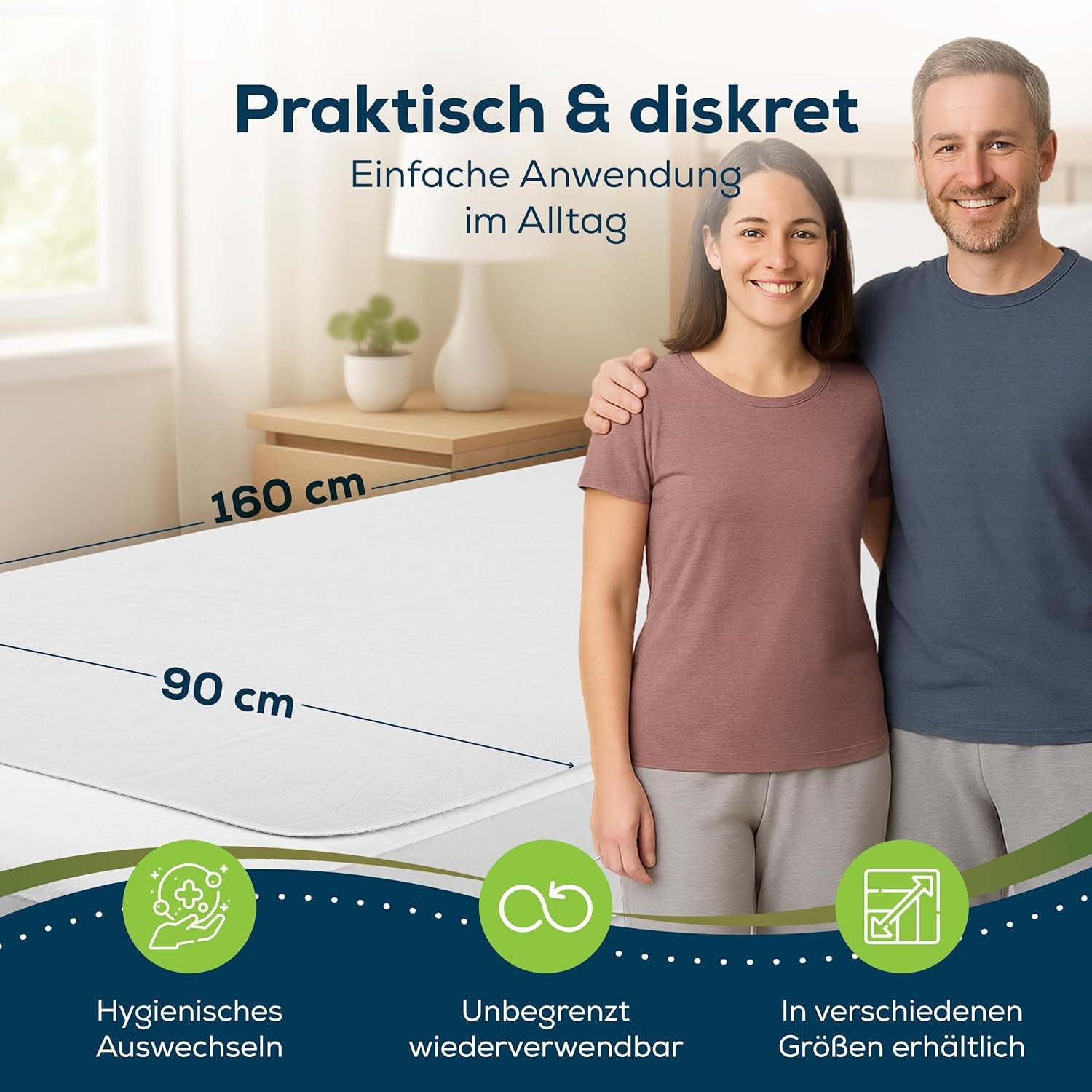 Sensalou Inkontinensmadras 90x160cm Vandtæt inkontinensmadras Vaskbar Åndbar