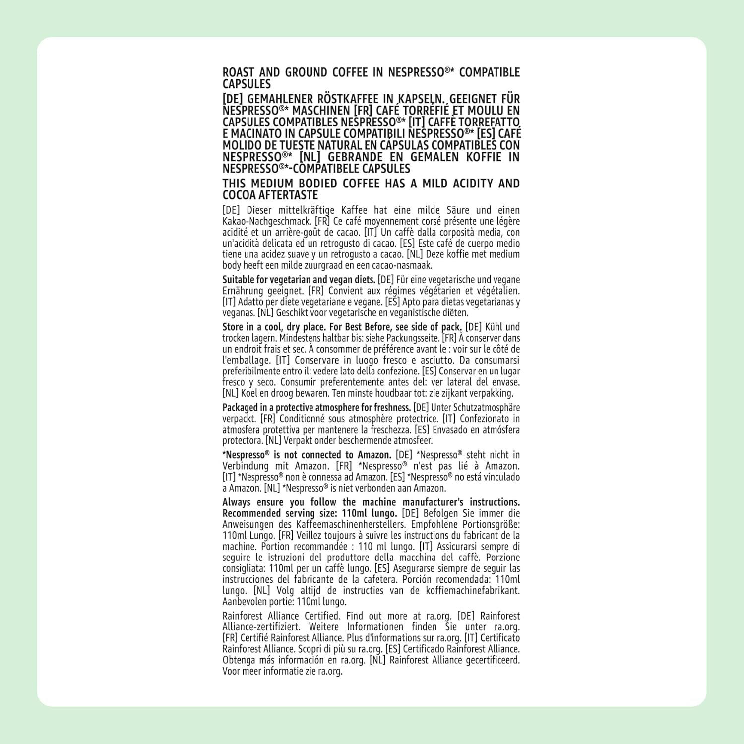 by Amazon Lungo Aluminium-Kaffeekapseln, kompatibel mit Nespresso, mittelgeröstet, 100 Stück (5 Packungen mit je 20 Stück) – Rainforest Alliance zertifiziert